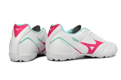 Men's Mizuno Morelia Neo 4 TF Artificial Turf Low-Tops Football Shoes - White/Soft Pink/Turquoise
