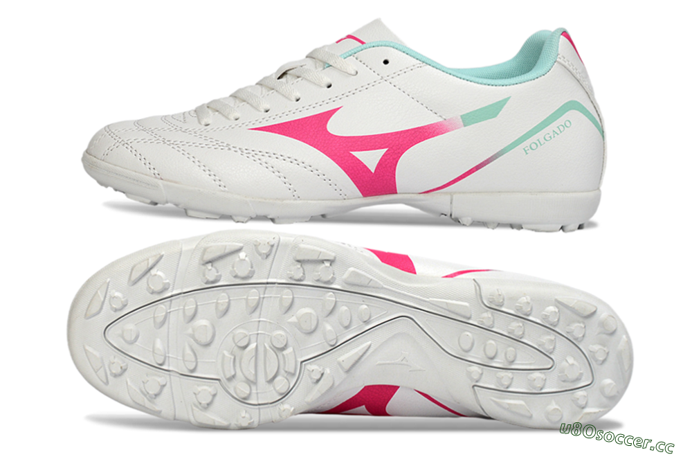 Men's Mizuno Morelia Neo 4 TF Artificial Turf Low-Tops Football Shoes - White/Soft Pink/Turquoise 1
