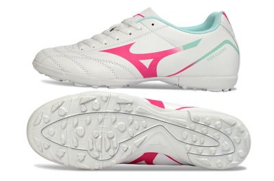 Men's Mizuno Morelia Neo 4 TF Artificial Turf Low-Tops Football Shoes - White/Soft Pink/Turquoise