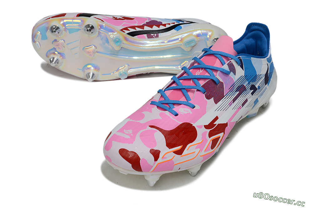 Men's Adidas F50 Elite SG Soft Ground Low-Tops Football Boots - Pink/Camo Blue/Camo Red 3
