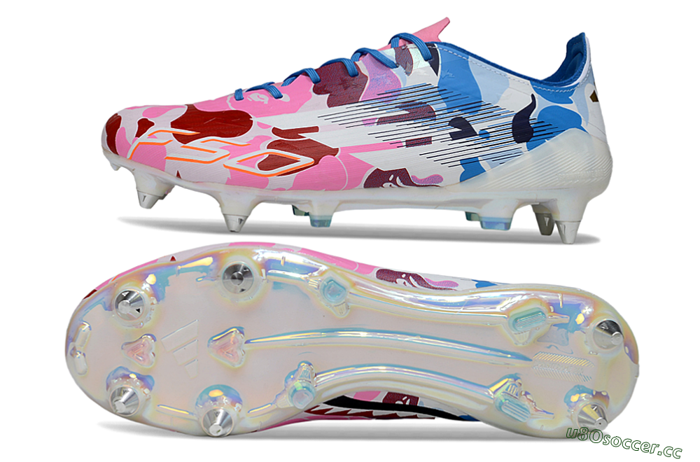 Men's Adidas F50 Elite SG Soft Ground Low-Tops Football Boots - Pink/Camo Blue/Camo Red 1