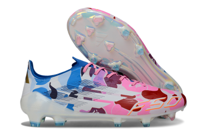 Unisex Adidas F50 Elite FG Firm Ground Low-Tops Football Boots - White/Bubblegum Pink/Denim Blue