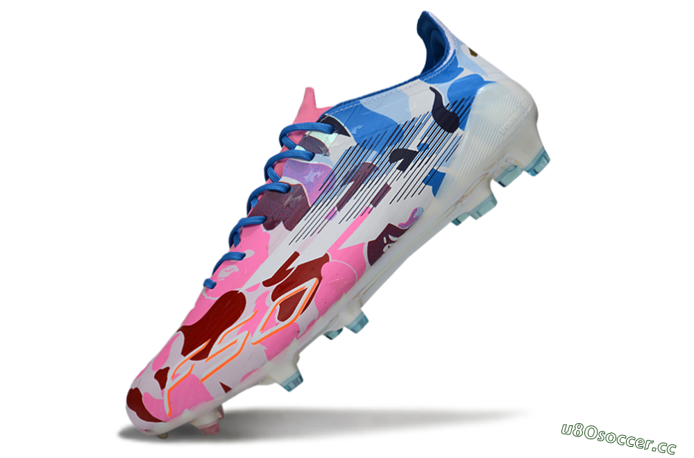 Unisex Adidas F50 Elite FG Firm Ground Low-Tops Football Boots - White/Bubblegum Pink/Denim Blue 5