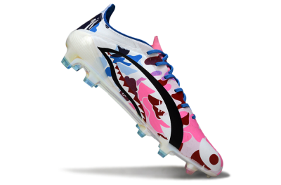 Unisex Adidas F50 Elite FG Firm Ground Low-Tops Football Boots - White/Bubblegum Pink/Denim Blue