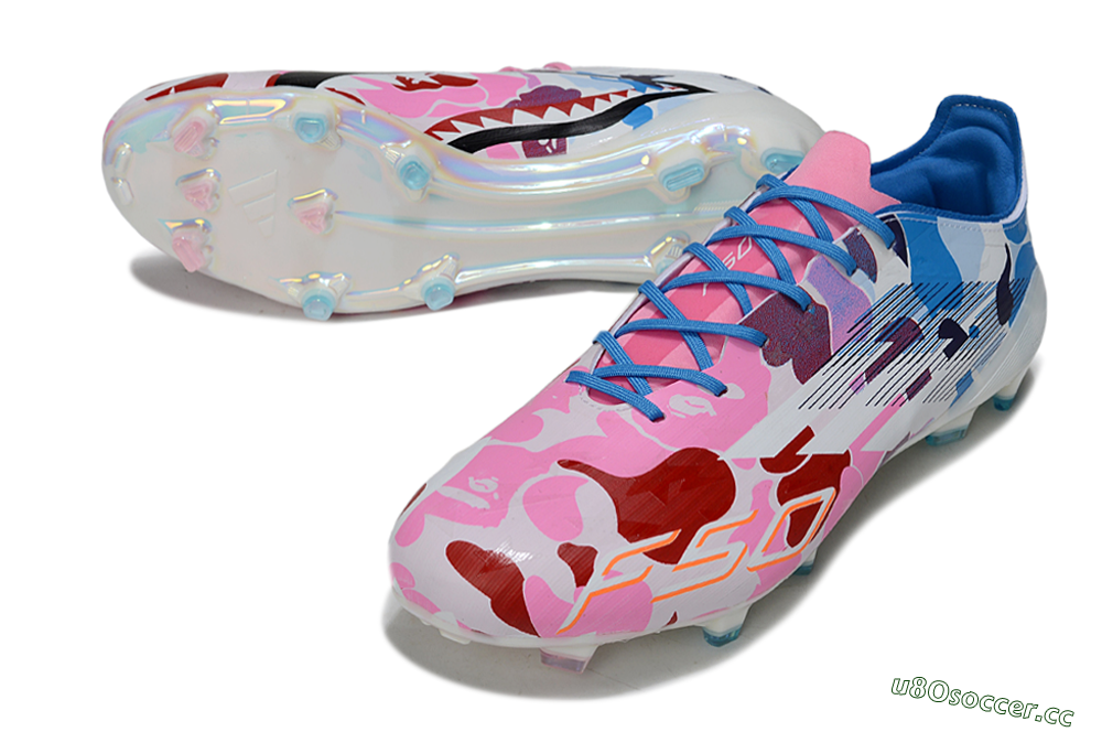 Unisex Adidas F50 Elite FG Firm Ground Low-Tops Football Boots - White/Bubblegum Pink/Denim Blue 3