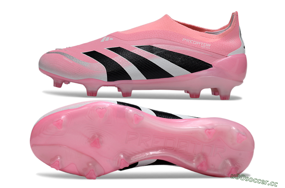Unisex Adidas Predator 25 Elite Laceless FG Firm Ground Low-Tops Football Boots - Pink/Black/White 1