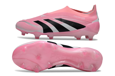 Unisex Adidas Predator 25 Elite Laceless FG Firm Ground Low-Tops Football Boots - Pink/Black/White