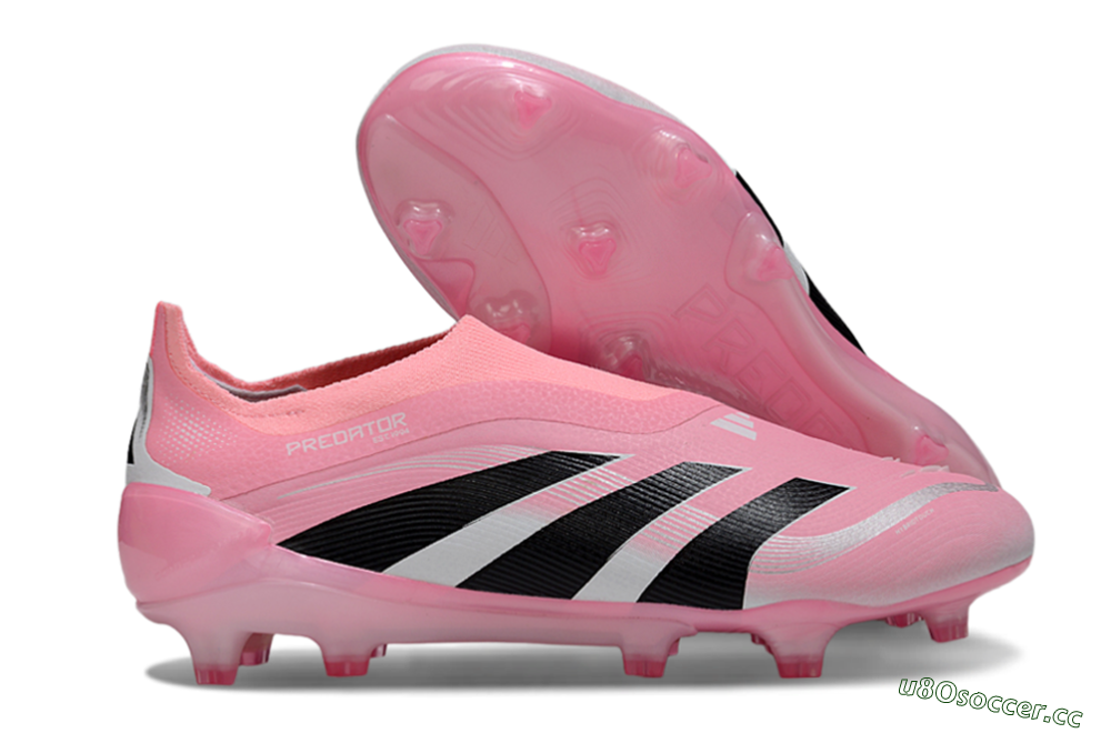 Unisex Adidas Predator 25 Elite Laceless FG Firm Ground Low-Tops Football Boots - Pink/Black/White 2