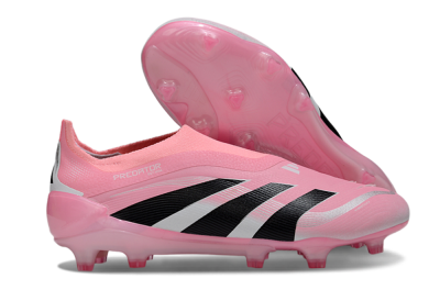 Unisex Adidas Predator 25 Elite Laceless FG Firm Ground Low-Tops Football Boots - Pink/Black/White