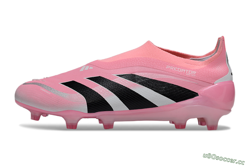 Unisex Adidas Predator 25 Elite Laceless FG Firm Ground Low-Tops Football Boots - Pink/Black/White 0