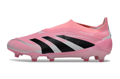 Unisex Adidas Predator 25 Elite Laceless FG Firm Ground Low-Tops Football Boots - Pink/Black/White