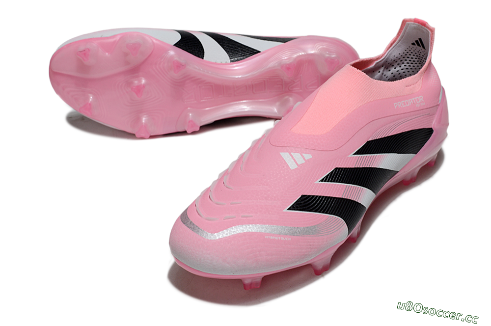 Unisex Adidas Predator 25 Elite Laceless FG Firm Ground Low-Tops Football Boots - Pink/Black/White 3