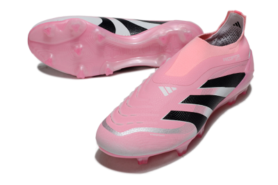 Unisex Adidas Predator 25 Elite Laceless FG Firm Ground Low-Tops Football Boots - Pink/Black/White
