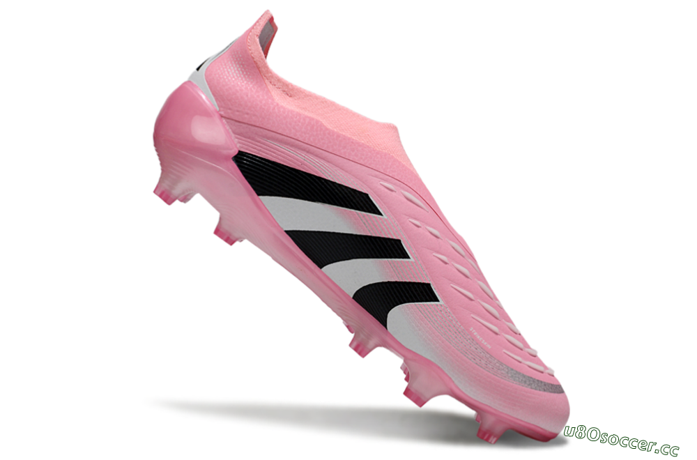 Unisex Adidas Predator 25 Elite Laceless FG Firm Ground Low-Tops Football Boots - Pink/Black/White 4