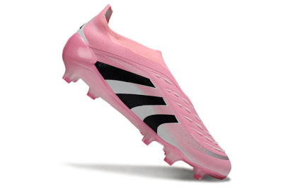 Unisex Adidas Predator 25 Elite Laceless FG Firm Ground Low-Tops Football Boots - Pink/Black/White
