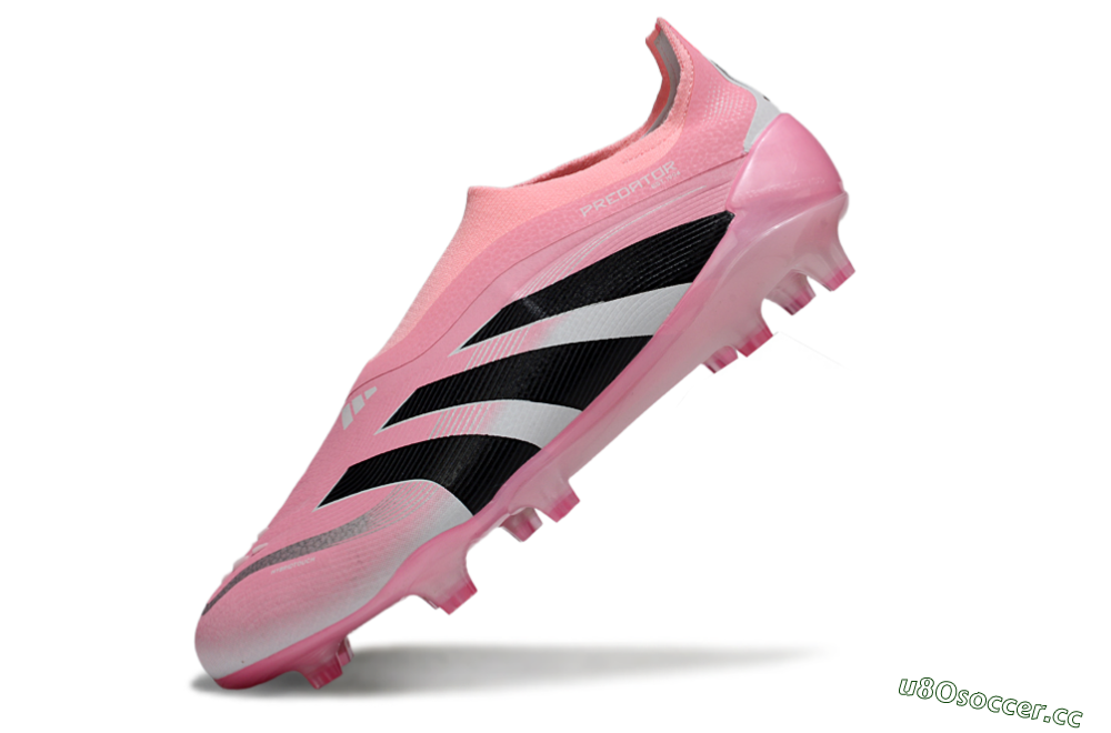 Unisex Adidas Predator 25 Elite Laceless FG Firm Ground Low-Tops Football Boots - Pink/Black/White 5