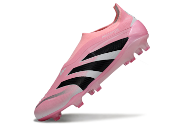 Unisex Adidas Predator 25 Elite Laceless FG Firm Ground Low-Tops Football Boots - Pink/Black/White