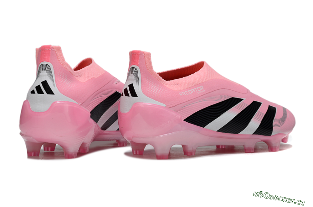 Unisex Adidas Predator 25 Elite Laceless FG Firm Ground Low-Tops Football Boots - Pink/Black/White 6