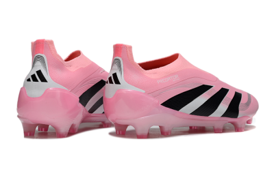Unisex Adidas Predator 25 Elite Laceless FG Firm Ground Low-Tops Football Boots - Pink/Black/White