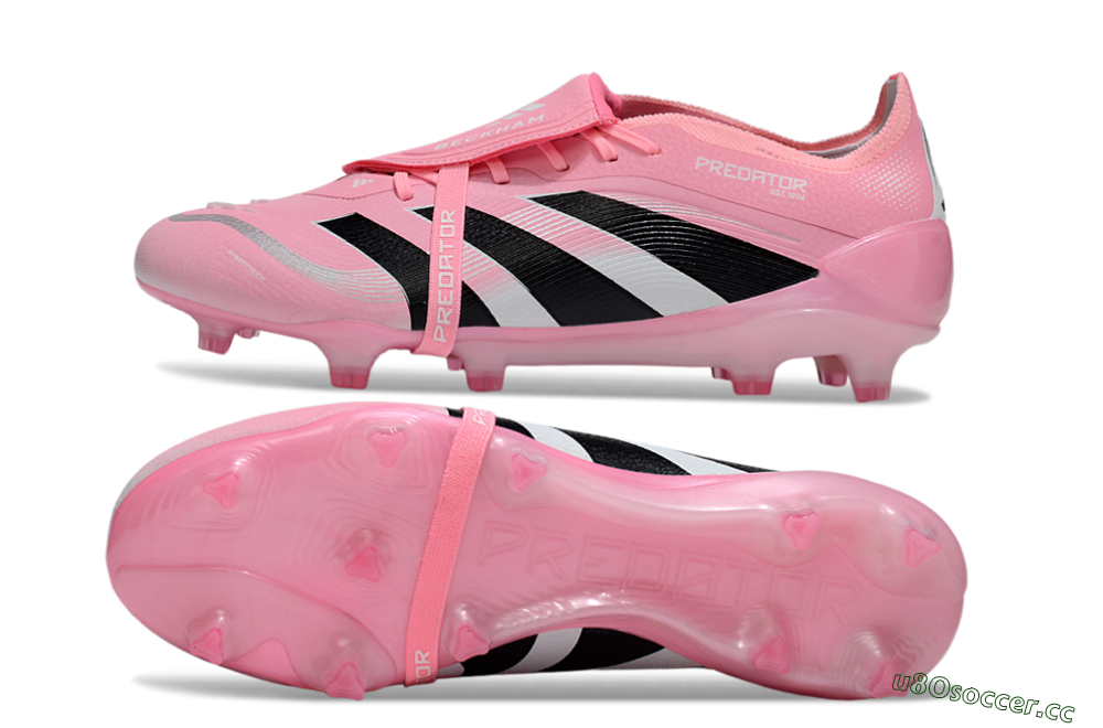 Unisex Adidas Predator 25 Elite Foldover Tongue FG Firm Ground Low-Tops Football Boots - Pink/Black/Silver 1