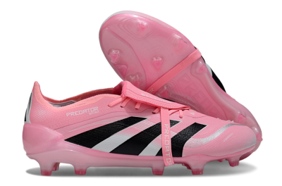 Unisex Adidas Predator 25 Elite Foldover Tongue FG Firm Ground Low-Tops Football Boots - Pink/Black/Silver