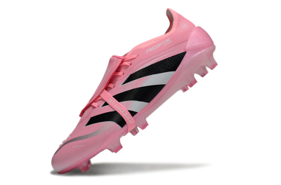 Unisex Adidas Predator 25 Elite Foldover Tongue FG Firm Ground Low-Tops Football Boots - Pink/Black/Silver