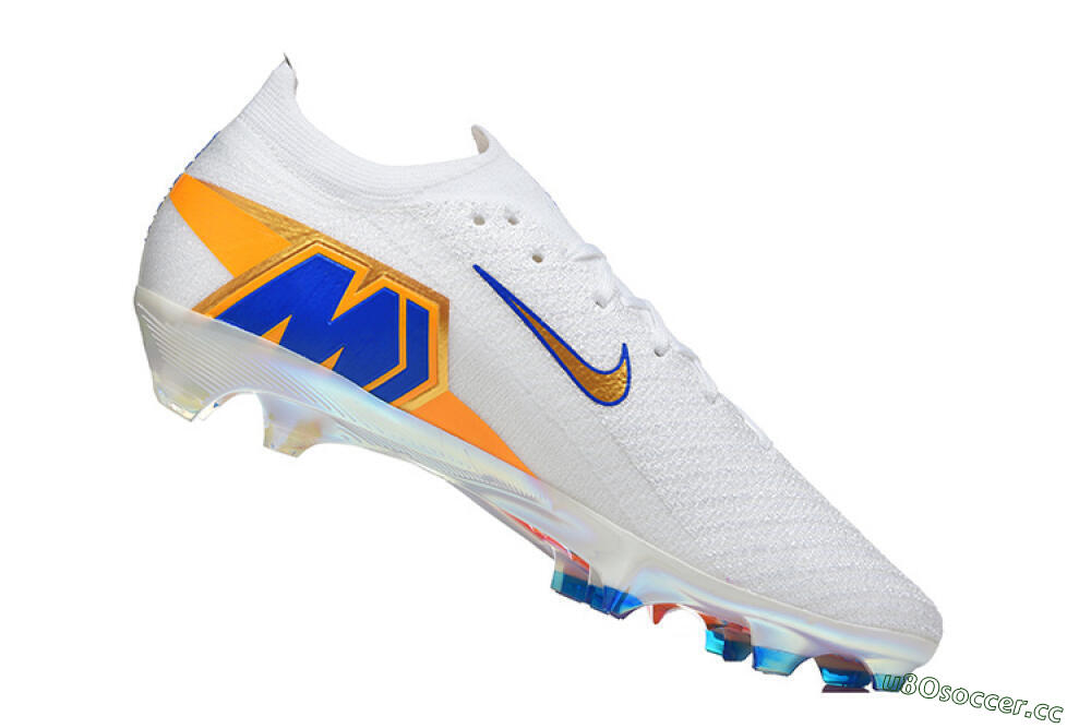 Men's Nike Air Zoom Mercurial Vapor 16 Elite FG Firm Ground Low-Tops Football Boots - White/Electric Blue/Metallic Orange 7