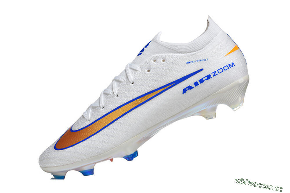 Men's Nike Air Zoom Mercurial Vapor 16 Elite FG Firm Ground Low-Tops Football Boots - White/Electric Blue/Metallic Orange 8