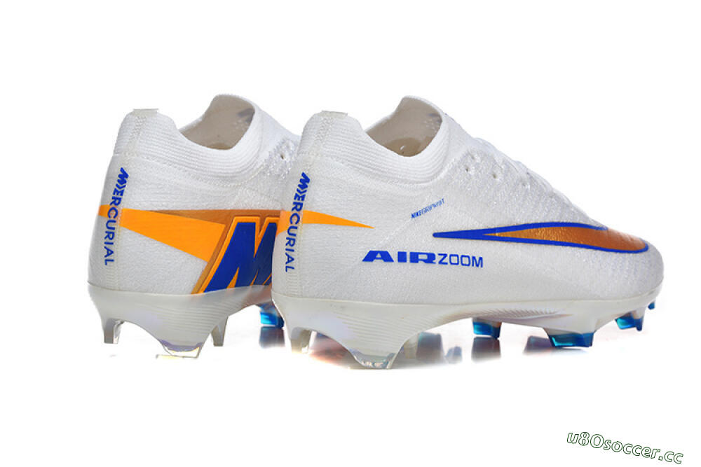 Men's Nike Air Zoom Mercurial Vapor 16 Elite FG Firm Ground Low-Tops Football Boots - White/Electric Blue/Metallic Orange 9
