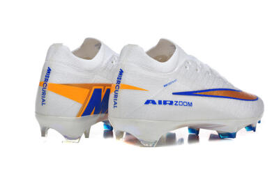 Men's Nike Air Zoom Mercurial Vapor 16 Elite FG Firm Ground Low-Tops Football Boots - White/Electric Blue/Metallic Orange