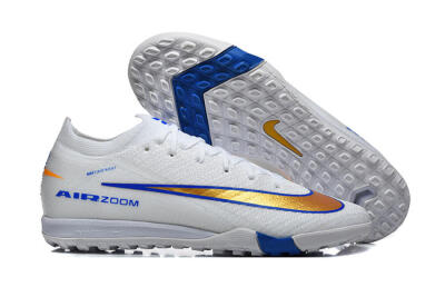 Men's Nike Air Zoom Mercurial Vapor 16 Elite TF Artificial Turf Low-Tops Football Shoes - White/Electric Blue/Metallic Gold