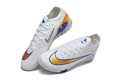 Men's Nike Air Zoom Mercurial Vapor 16 Elite TF Artificial Turf Low-Tops Football Shoes - White/Electric Blue/Metallic Gold