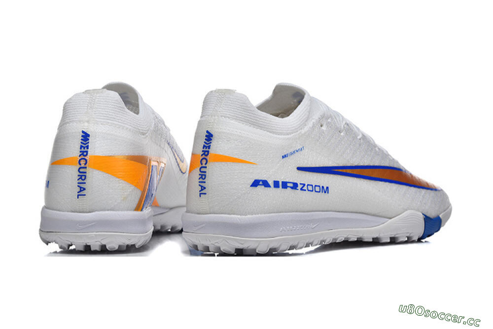 Men's Nike Air Zoom Mercurial Vapor 16 Elite TF Artificial Turf Low-Tops Football Shoes - White/Electric Blue/Metallic Gold 9