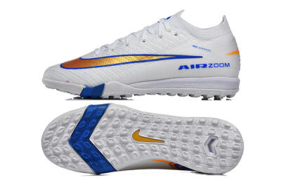 Men's Nike Air Zoom Mercurial Vapor 16 Elite TF Artificial Turf Low-Tops Football Shoes - White/Electric Blue/Metallic Gold