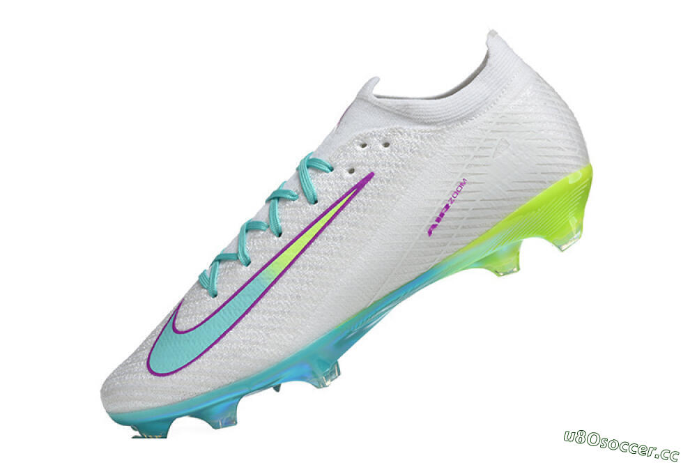 Men's Nike Air Zoom Mercurial Vapor 16 Elite FG Firm Ground Low-Tops Football Boots - White/Aqua Splash/Lime Glow 8