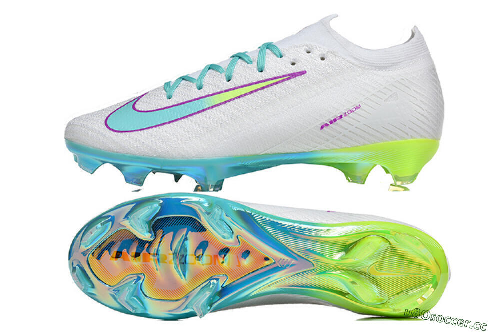 Men's Nike Air Zoom Mercurial Vapor 16 Elite FG Firm Ground Low-Tops Football Boots - White/Aqua Splash/Lime Glow 1