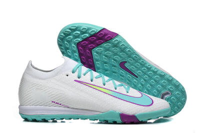 Men's Nike Air Zoom Mercurial Vapor 16 Elite TF Artificial Turf Low-Tops Football Shoes - White/Aqua Wave/Sleek Purple