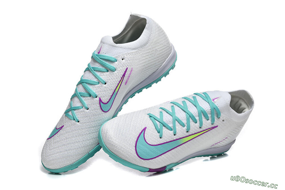 Men's Nike Air Zoom Mercurial Vapor 16 Elite TF Artificial Turf Low-Tops Football Shoes - White/Aqua Wave/Sleek Purple 6
