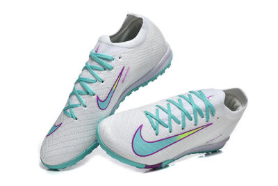 Men's Nike Air Zoom Mercurial Vapor 16 Elite TF Artificial Turf Low-Tops Football Shoes - White/Aqua Wave/Sleek Purple
