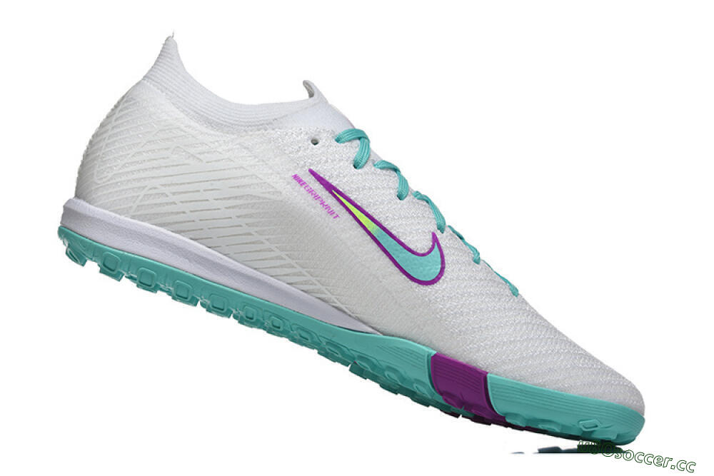 Men's Nike Air Zoom Mercurial Vapor 16 Elite TF Artificial Turf Low-Tops Football Shoes - White/Aqua Wave/Sleek Purple 7