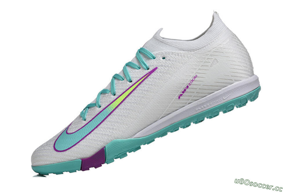 Men's Nike Air Zoom Mercurial Vapor 16 Elite TF Artificial Turf Low-Tops Football Shoes - White/Aqua Wave/Sleek Purple 8
