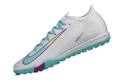 Men's Nike Air Zoom Mercurial Vapor 16 Elite TF Artificial Turf Low-Tops Football Shoes - White/Aqua Wave/Sleek Purple
