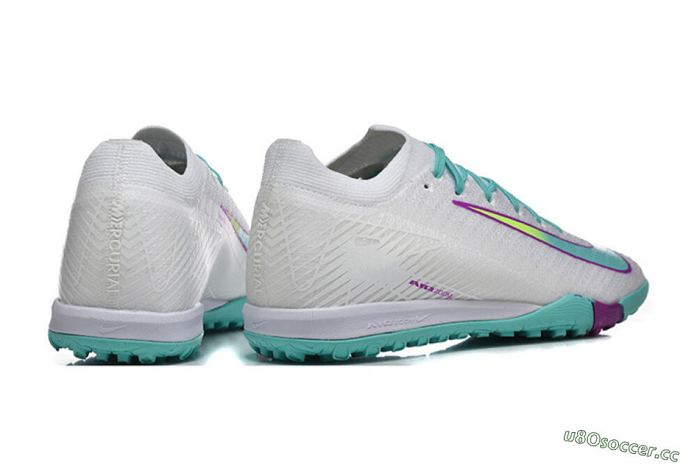 Men's Nike Air Zoom Mercurial Vapor 16 Elite TF Artificial Turf Low-Tops Football Shoes - White/Aqua Wave/Sleek Purple 9