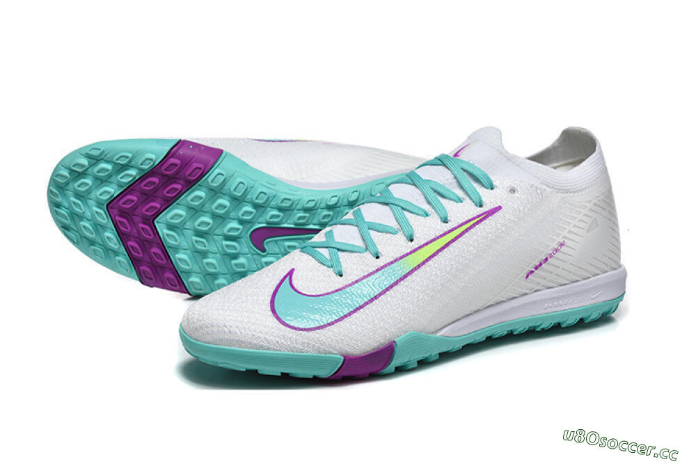 Men's Nike Air Zoom Mercurial Vapor 16 Elite TF Artificial Turf Low-Tops Football Shoes - White/Aqua Wave/Sleek Purple 3