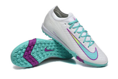 Men's Nike Air Zoom Mercurial Vapor 16 Elite TF Artificial Turf Low-Tops Football Shoes - White/Aqua Wave/Sleek Purple