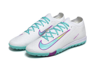 Men's Nike Air Zoom Mercurial Vapor 16 Elite TF Artificial Turf Low-Tops Football Shoes - White/Aqua Wave/Sleek Purple