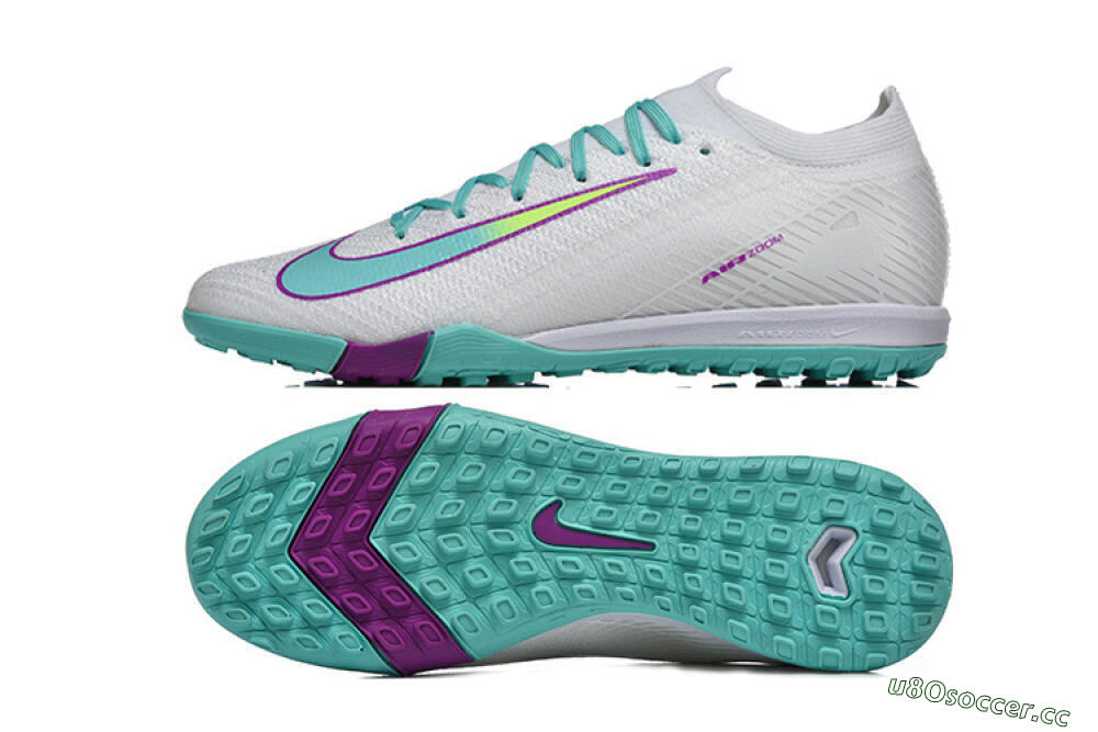Men's Nike Air Zoom Mercurial Vapor 16 Elite TF Artificial Turf Low-Tops Football Shoes - White/Aqua Wave/Sleek Purple 1