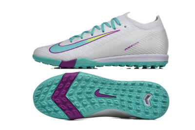 Men's Nike Air Zoom Mercurial Vapor 16 Elite TF Artificial Turf Low-Tops Football Shoes - White/Aqua Wave/Sleek Purple