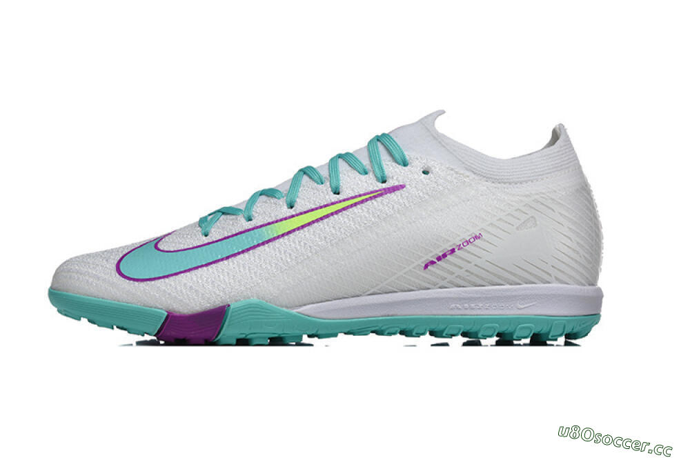 Men's Nike Air Zoom Mercurial Vapor 16 Elite TF Artificial Turf Low-Tops Football Shoes - White/Aqua Wave/Sleek Purple 0