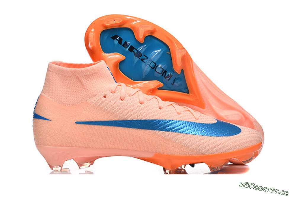 Men's Nike Air Zoom Mercurial Superfly 10 Elite FG Firm Ground High-Tops Football Boots - Pink/Coral Orange/Deep Blue 2